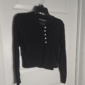 Katie J NYC Black Button Down Crop Top